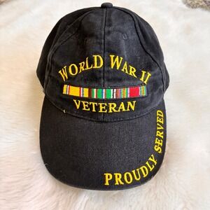 Eagle Emblems World War II Veteran Hat Black Cotton Embroidered Proudly Served